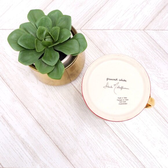 NEW! Anthropologie Mug STARLA HALFMANN Stoneware MOORELAND PEACOCK Red 12 oz - Picture 6 of 6